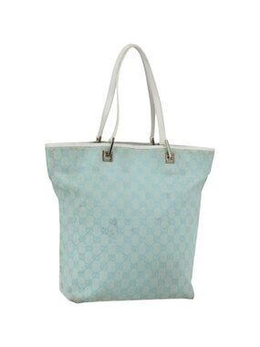 GUCCI GG Canvas Tote Bag Light Blue Gold 002 1098